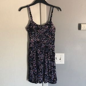 Express Black Floral Mini Dress with Pink and Blue Accents